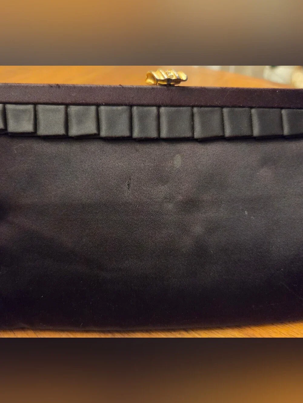 Vintage 1950s Harry Levine H-L USA Black Silk Satin Evening Clutch Rhinestone